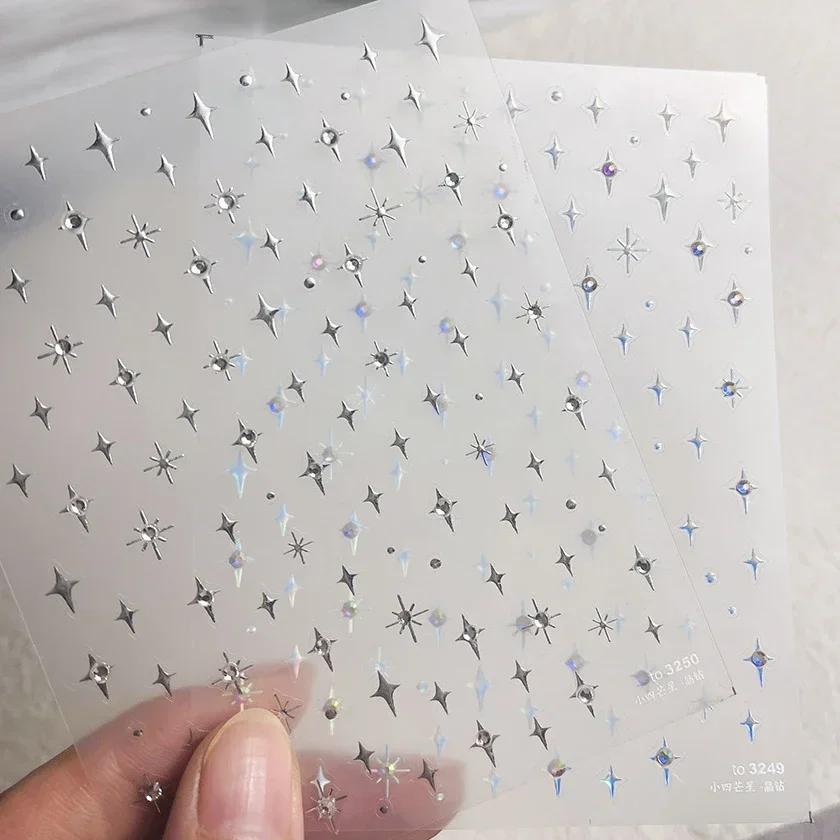 Autocollants pour ongles argentés 5D, 1 pièce, mini étoile en métal, autocollants pour nail art, aut