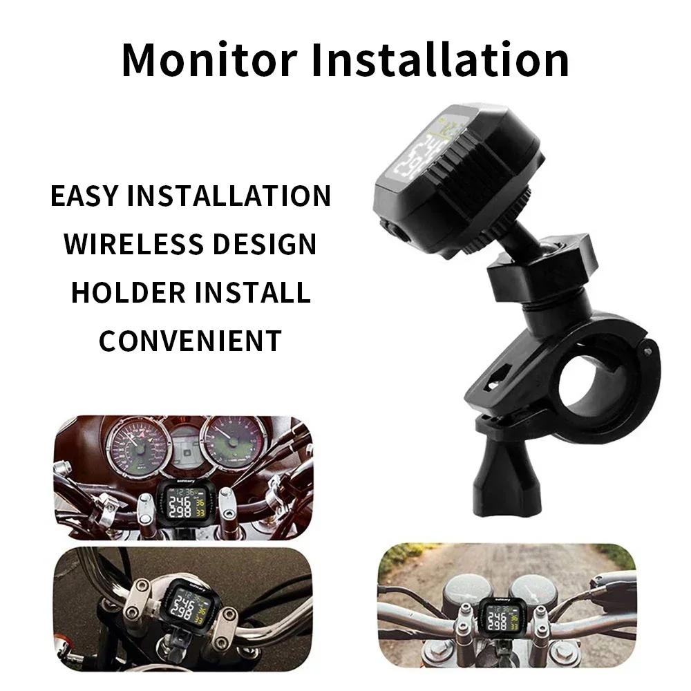 Système de surveillance TPMS de la pression des pneus de Moto, alarme de température avec 2 capteurs