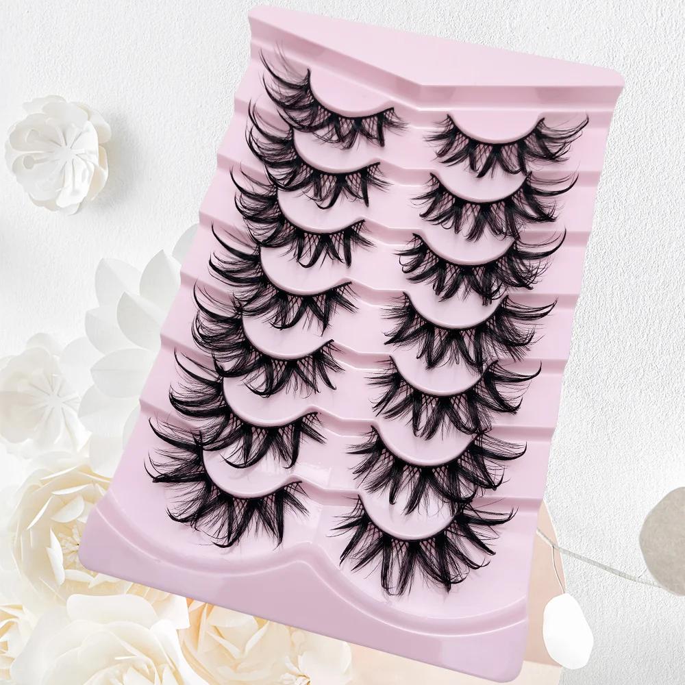 7 paires de faux cils humides cils de chat fée moelleux cils d'oeil de chat 3D, faux cils, cils natu
