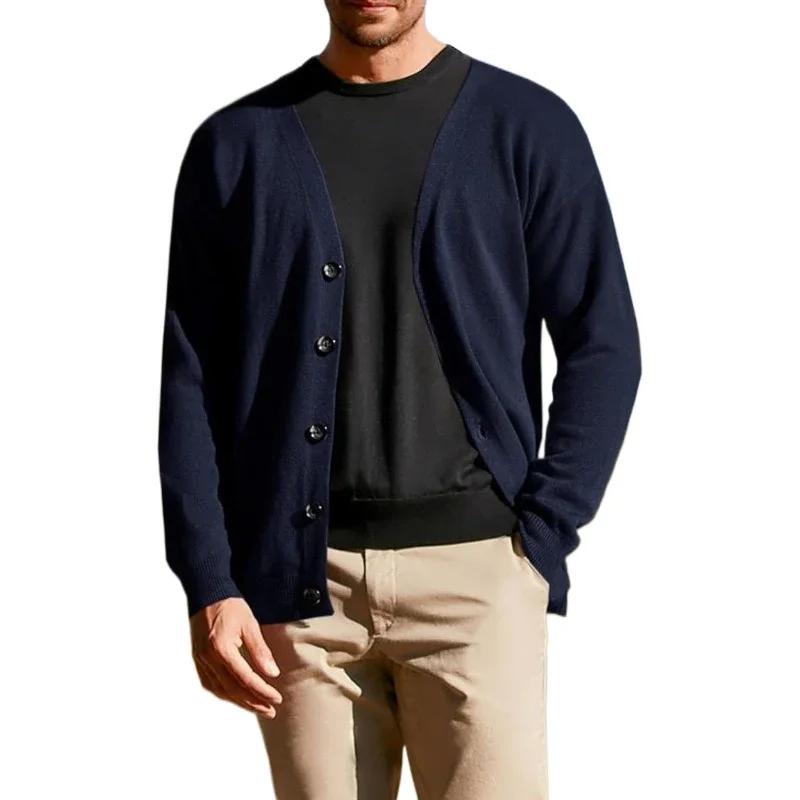 Cardigan léger pour hommes, pull à simple boutonnage, col en v, tricoté, décontracté, manches longue