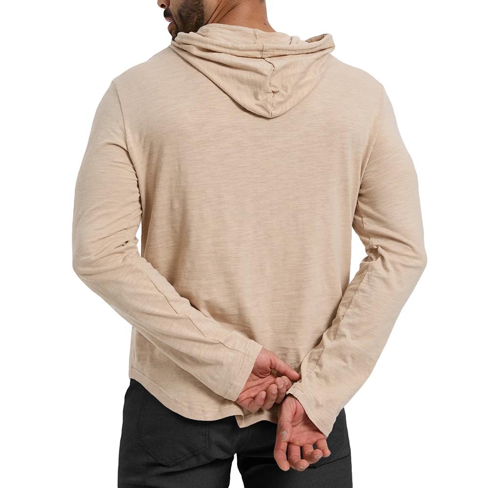 T-shirt à manches longues pour hommes, couleur unie, design à capuche, respirant, léger, avec cordon