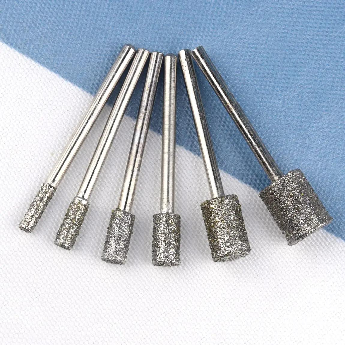 Tête de meulage diamantée à intervalles de grain 46, 5 pièces, tige de 3mm, points cylindriques endu