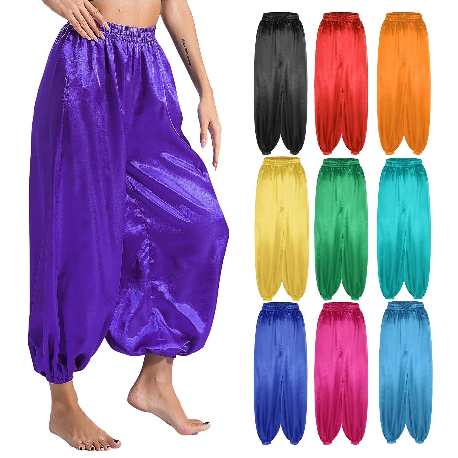 Pantalon ample en satin pour femmes, idéal pour la danse du ventre, la danse indienne, les fêtes à t
