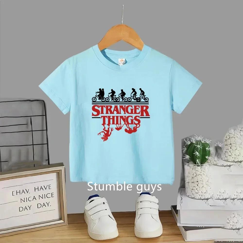 T-shirt d'été pour enfants, motif dessin animé mignon, imprimé Stranger Things, vêtements pour garço