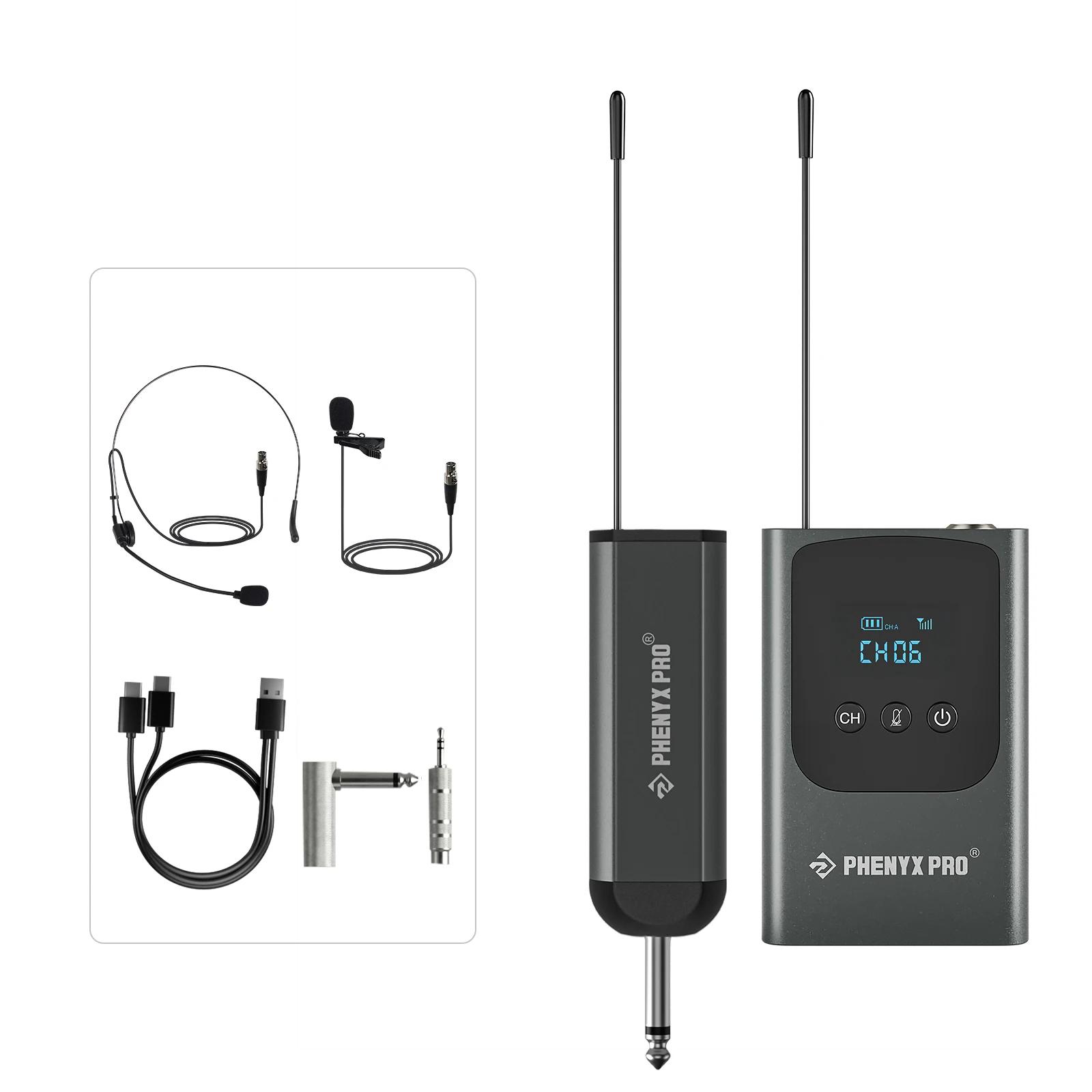 Phenyx Pro Système de microphone sans fil numérique unique avec 15 canaux UHF, émetteur Bodypack, mi