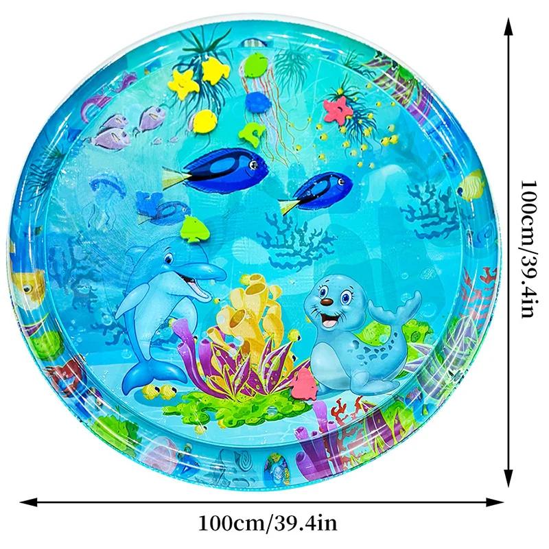 Grand tapis d'eau de jeu pour bébé, 100cm, motif de sceau de dauphin, tapis de jeu rond gonflable en