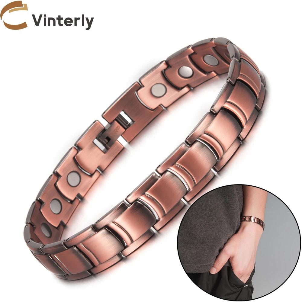 Vinterly – Bracelet magnétique en cuivre pur pour hommes, 12mm de large, thérapie magnétique en méta