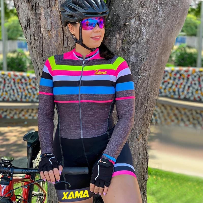 XAMA combinaison de cyclisme femme petit singe à manches longues été cyclisme route costume serré GE