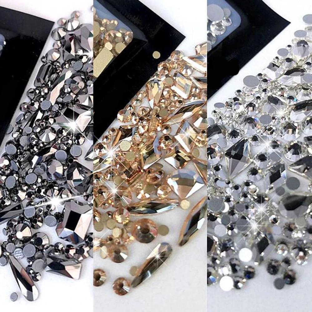 Strass pour Nail Art en verre AB à dos plat, 180 pièces, pierres de diamant mélangées multi-formes,