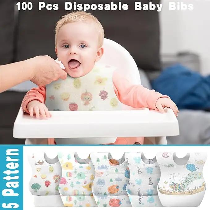 Bavoirs de bébé de poulet 100 pièces Bavoirs de voyage enveloppés individuels Attrape-nourriture éta