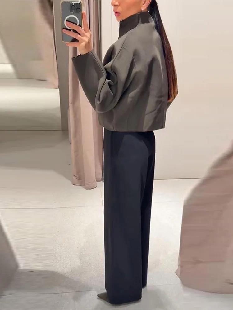 Veste courte Vintage à col montant pour femme, manteau ample et chaud avec fermeture éclair, manches