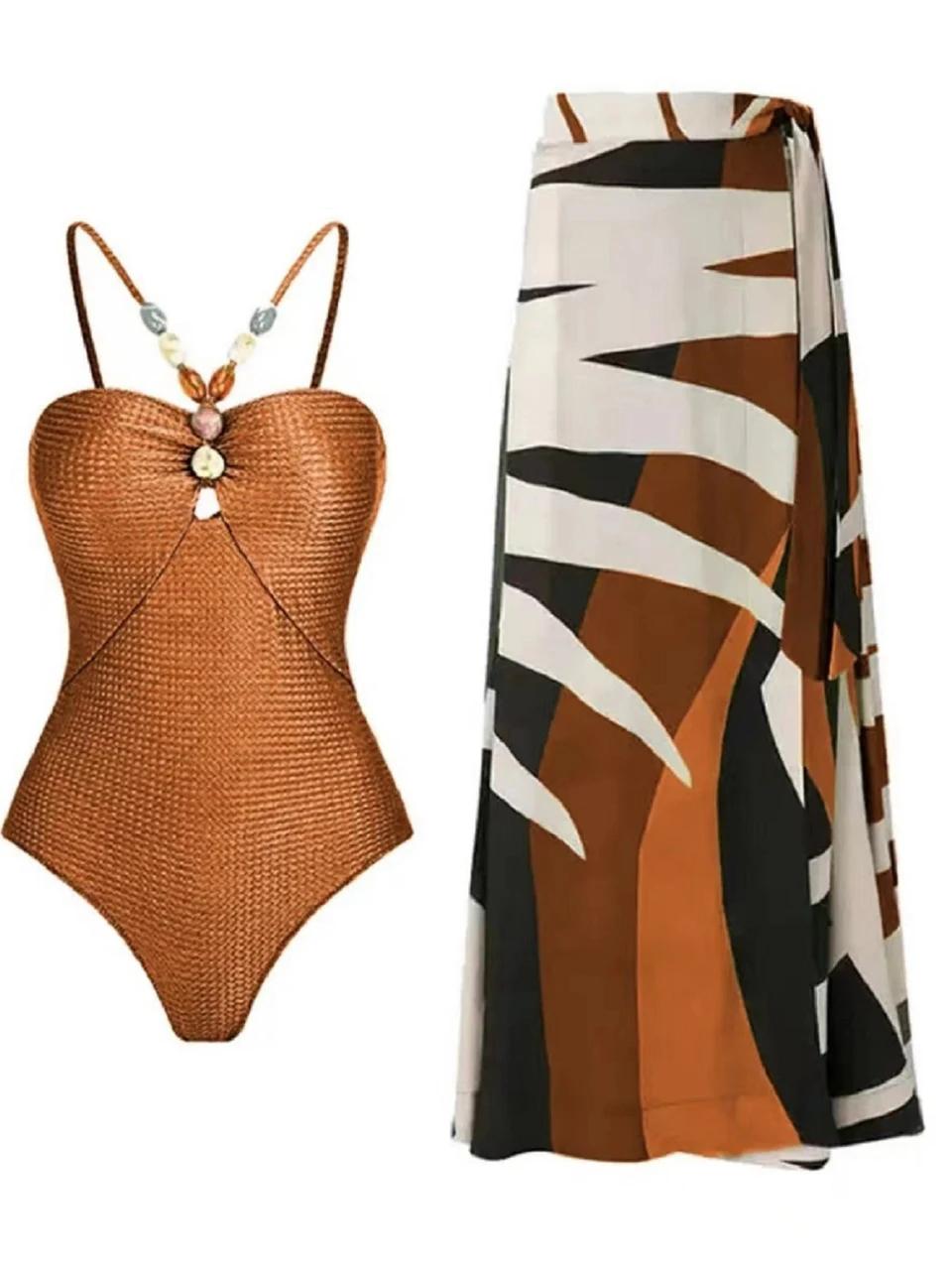 Deux pièces Bikinis maillot de plage 2024 femmes Sexy cordon body avec jupe longue été femme bain na