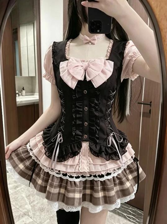 Nouvelles robes japonaises douces, ensemble 3 pièces, style Y2k, crop top kawaii sexy, Harajuku, sli