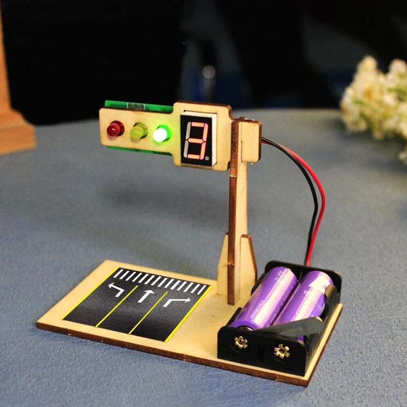 Modèle de feux de circulation en bois pour enfants, jouet scientifique, technologie amusante, Kit d'