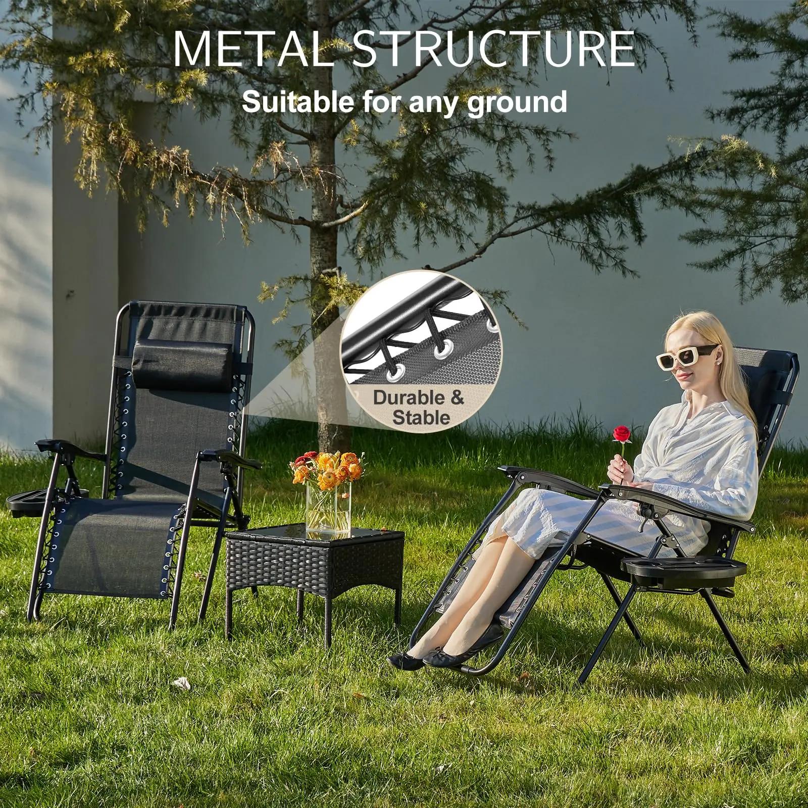 JIAN-Ensemble de 2 chaises inclinables portables ontariGravity, avec plateaux porte-gobelet, oreille