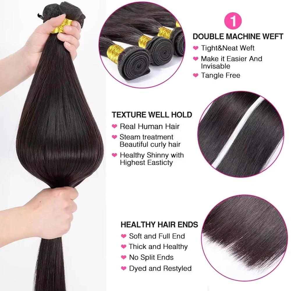 Extensions de cheveux naturels indiens vierges, lisses comme des baguettes, 26, 28, 30 pouces, 3 ou