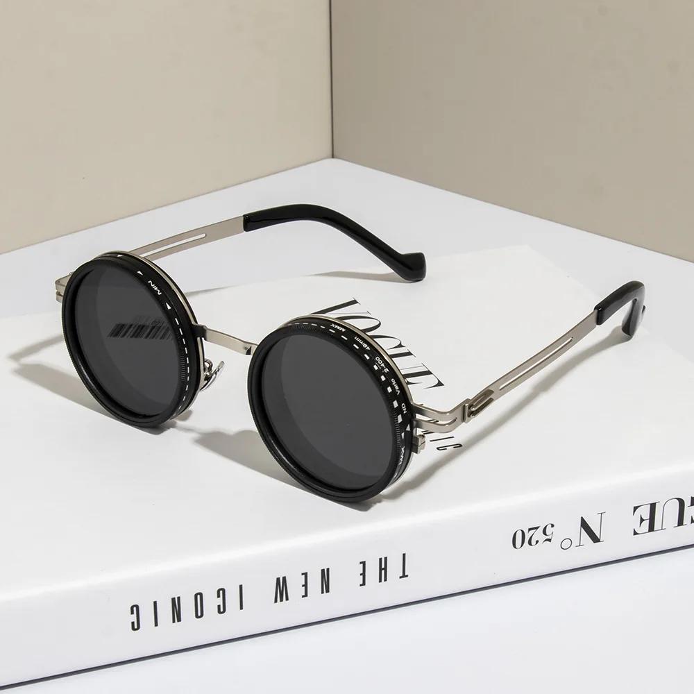 Lunettes de soleil rondes polarisées ND9 lunettes de soleil à gradation réglable hommes femmes rétro