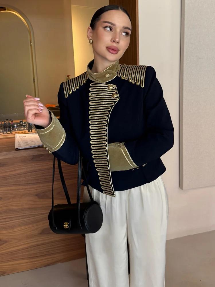 HH 2026 Nouvelle Veste Courte Femme Tendance à Col Montant et Boutonnage Simple, Manches Longues, Co