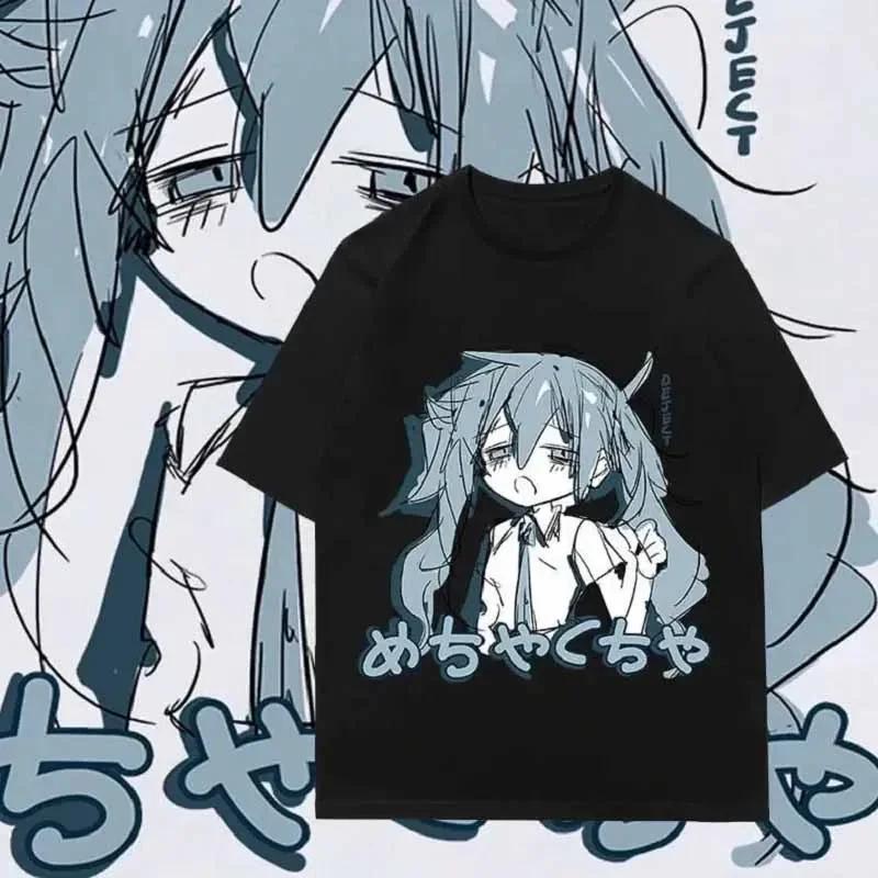 Japonais Y2K Anime Femmes T-shirt Coton Lâche Streetwear T-shirts Occasionnels Grande Taille à manch
