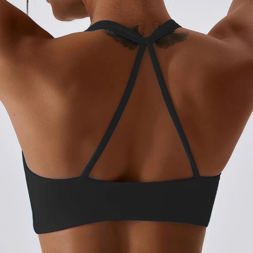 Soutien-gorge de sport Anfilia pour femmes - Licou cou haute élastique avec rembourrage amovible