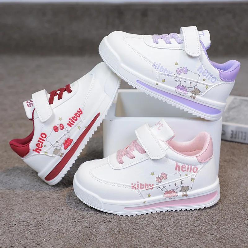 Chaussures décontractées pour enfants Hello Kitty en cuir PU, chaussures de course confortables pour