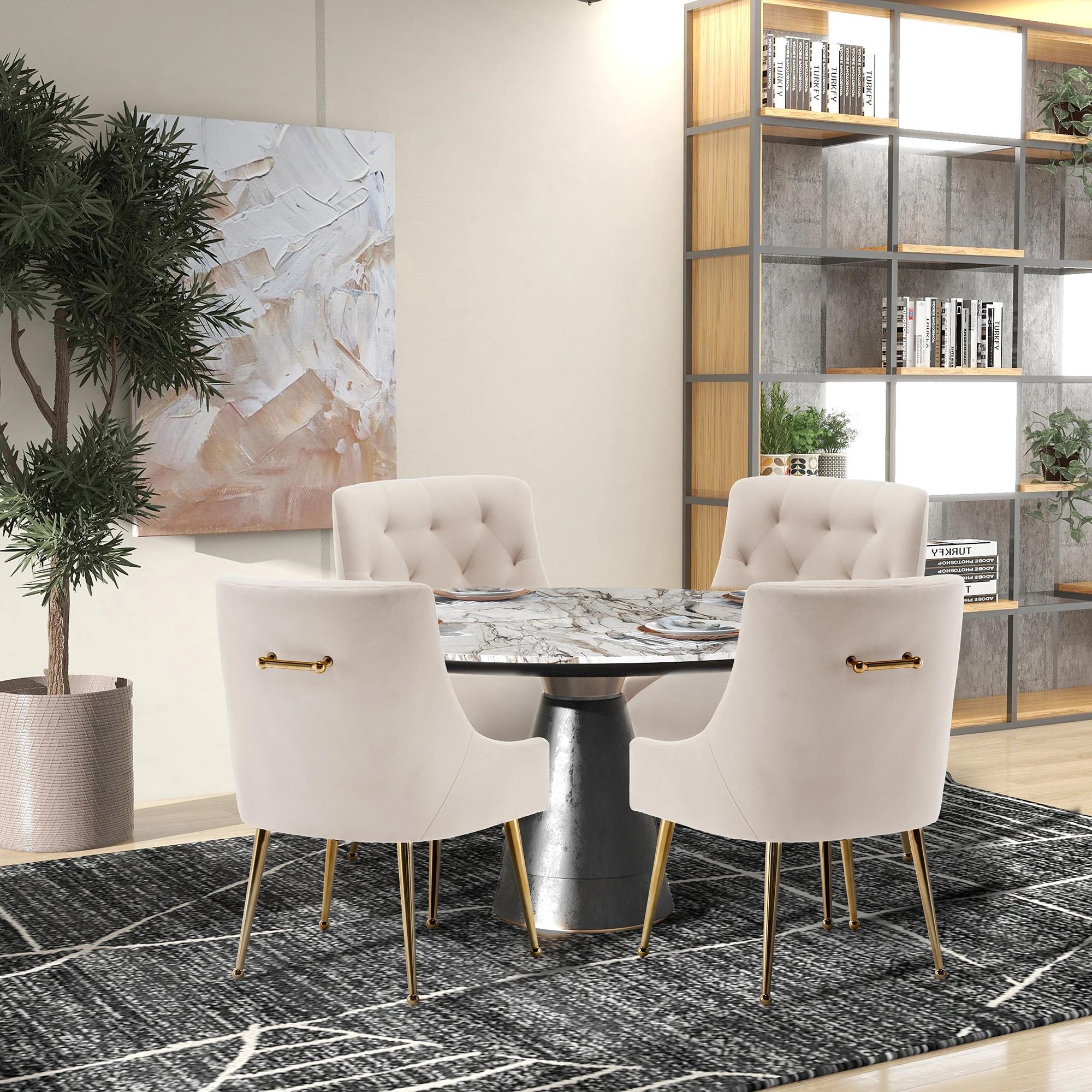 SEYNAR-Ensemble de 4 chaises de salle à manger en velours, modernes, touffetées, pour salle à manger