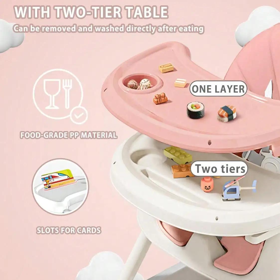 Chaise haute bébé 3 en 1, chaise haute pliable et réglable pour bébés avec plateau amovible, ceintur