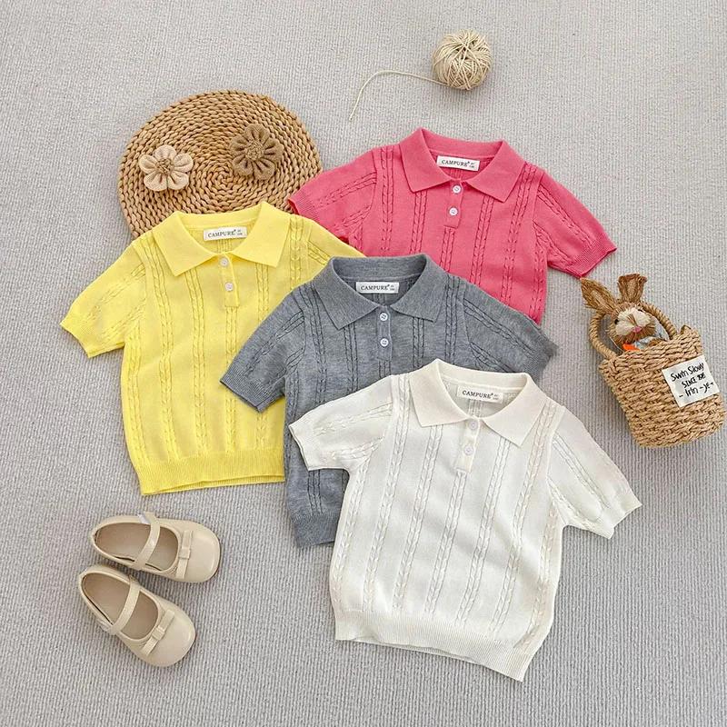Chemises Polo d'été 2026 pour Enfants 18M-8Y, T-shirts en Maille Couleur Unie pour Filles, Vêtements