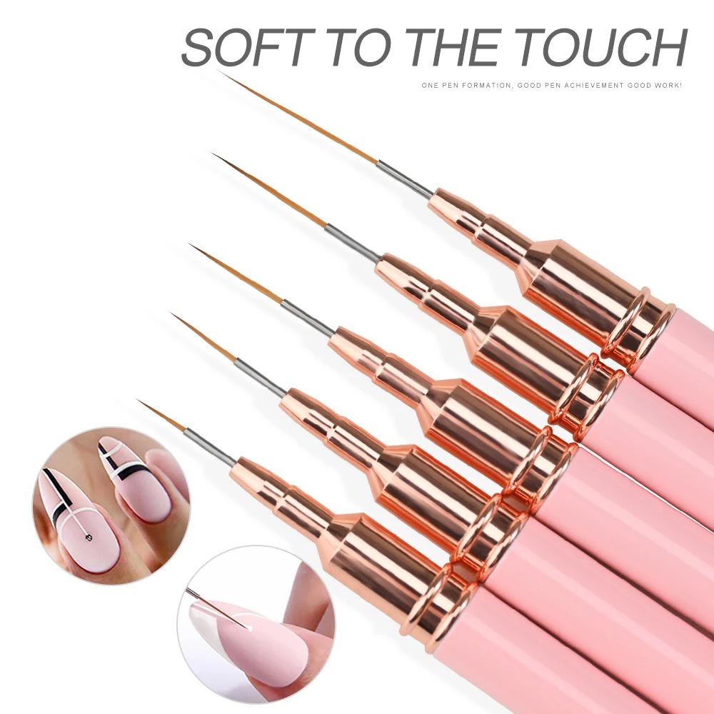 7/10/12/15/20m rose français Nail Art Liner peinture brosse 5 pièces/ensemble Ultra-mince lignes all