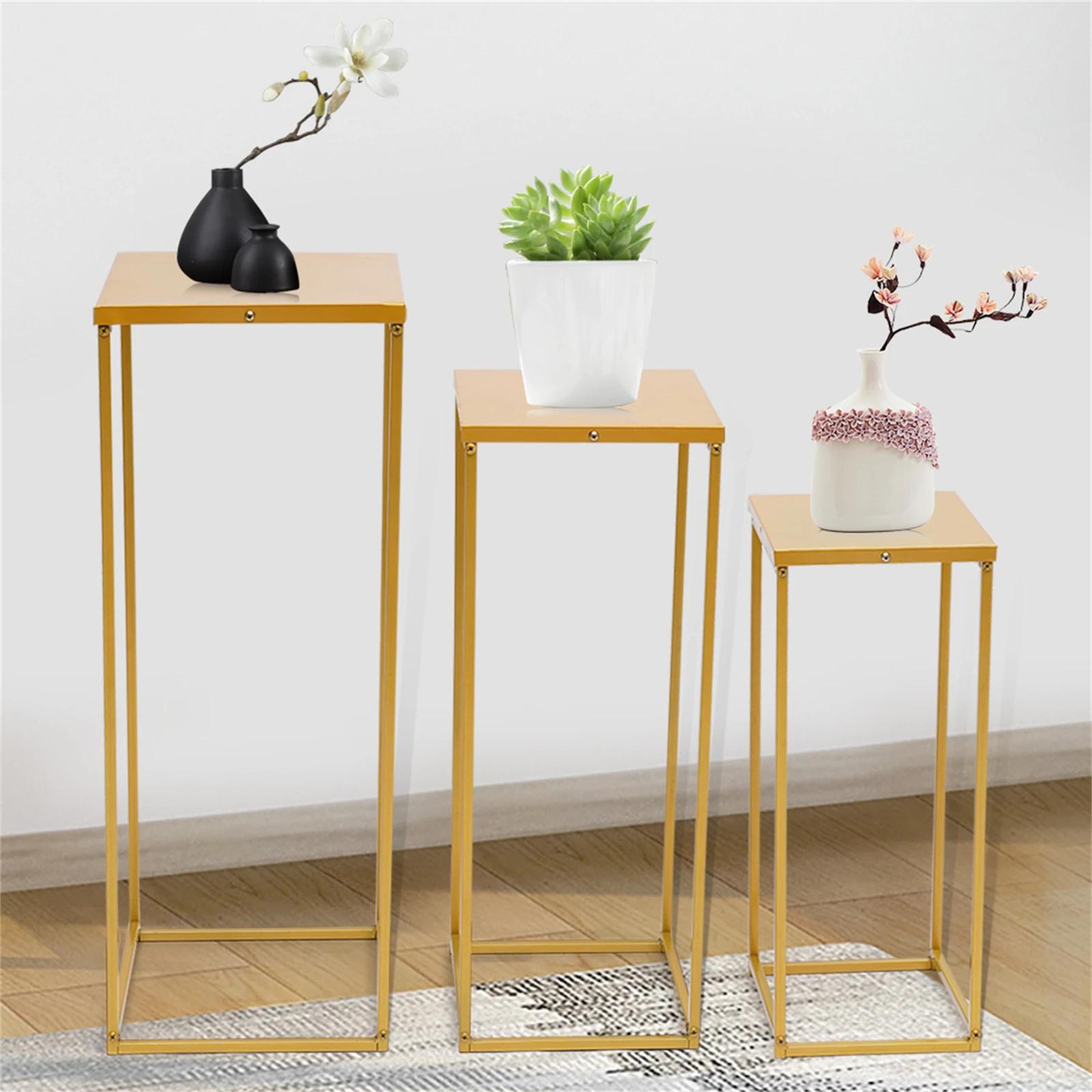 Ensemble de 3 supports de fleurs carrés en métal, support pour plantes, colonne d'art, route, plomb,