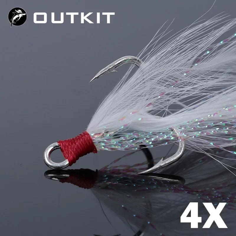 OUTKIT 10 pièces leurre triple crochets 4X force avec plume matériel de pêche crochet plus fort en a