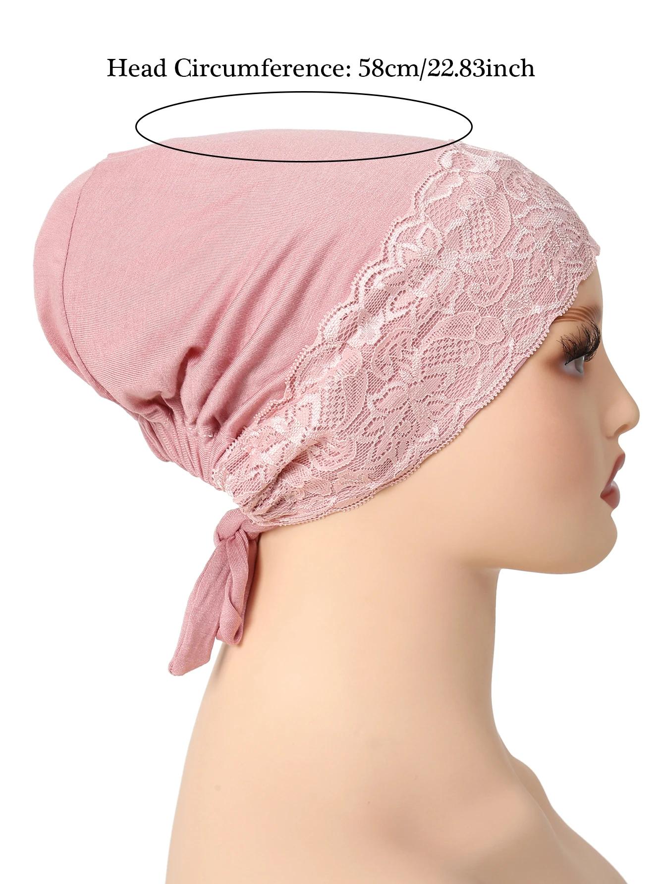 Sangle élastique douce Turban musulman chapeau dentelle intérieure Hijab casquettes islamique sous-é