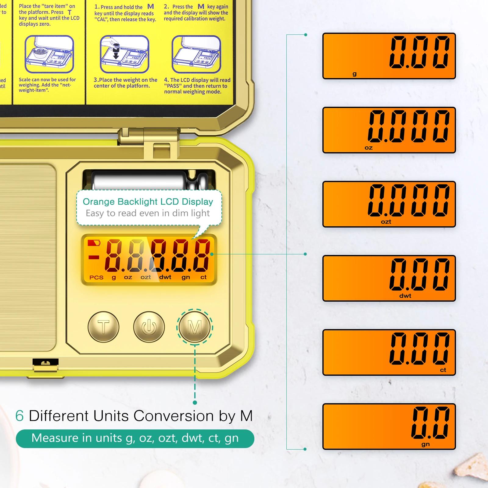 Balance à bijoux numérique 200g 0.01g balances de poche avec poids d'étalonnage 50g balance électron