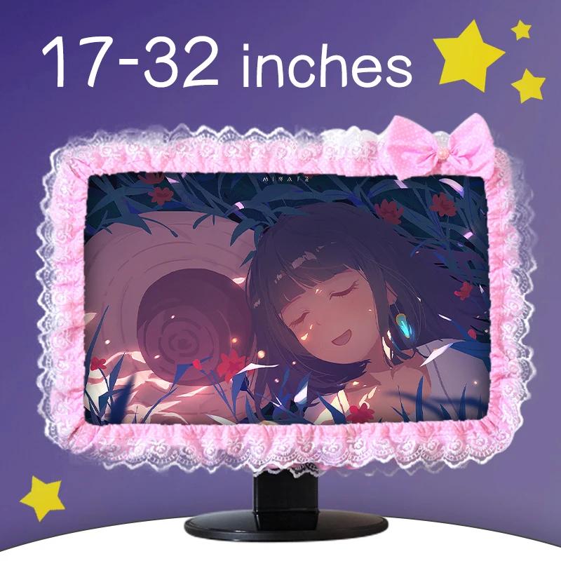 Couverture de cadre d'ordinateur en tissu dentelle, couverture anti-poussière pour écran de moniteur