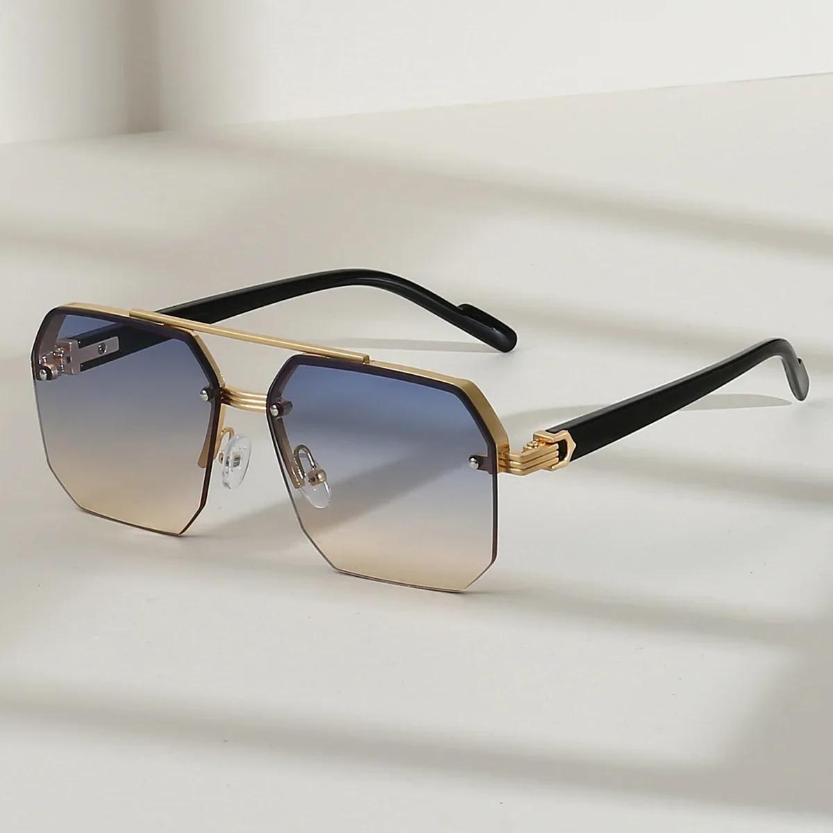 Lunettes de soleil carrées en métal pour hommes, demi-monture, ongles de riz, tendance décontractée,