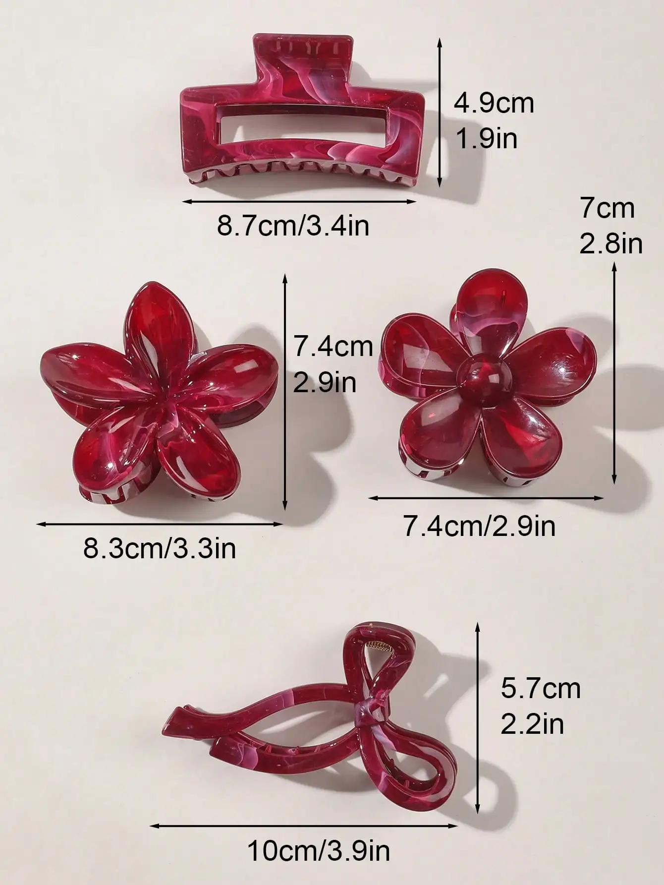 Pinces à cheveux à fleurs carrées pour femmes, 4 pièces, automne hiver, nœud bordeaux, multi-style r