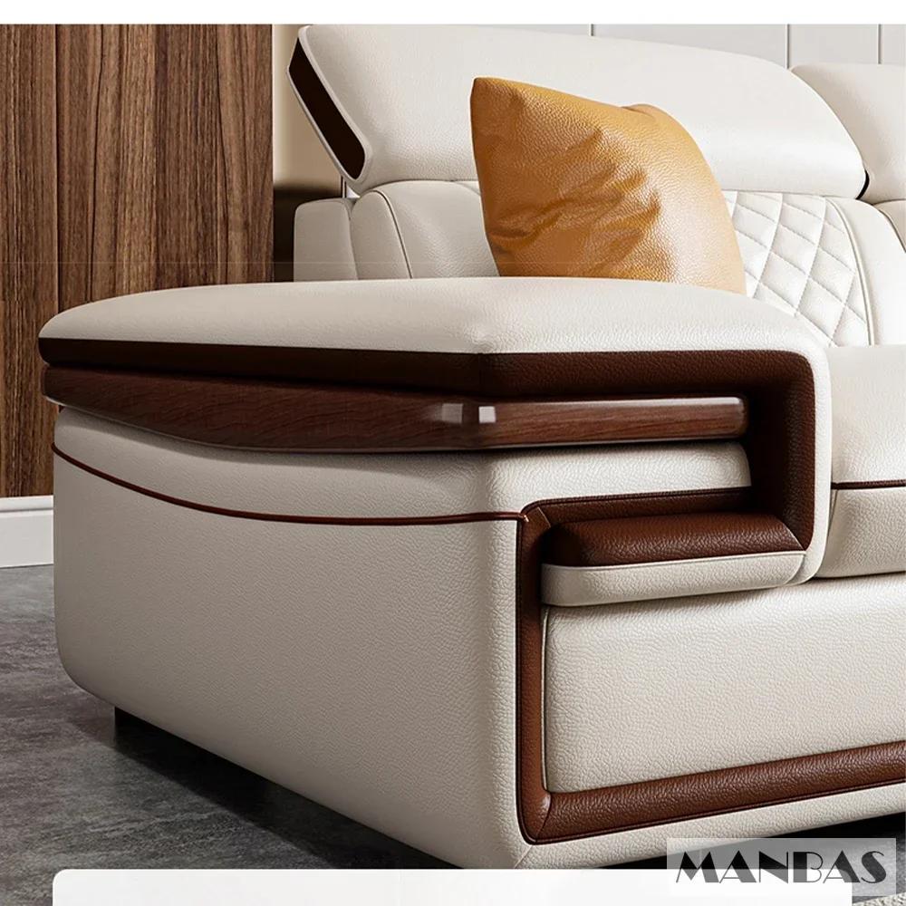 MINGDIBAO-Ensemble de canapé en cuir véritable italien de qualité supérieure, repose-pieds de sauna