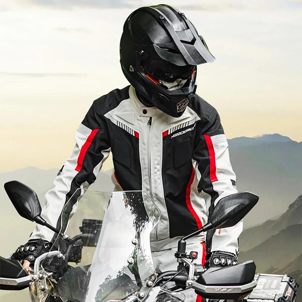 HEROBIKER-Veste de moto imperméable pour homme, veste de course, pantalon de moto portable, veste de