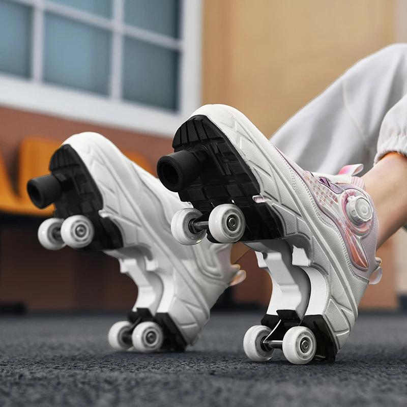 Chaussures de patins à roulettes à déformation, patins à 4 roues à Double rangée, baskets à roulette