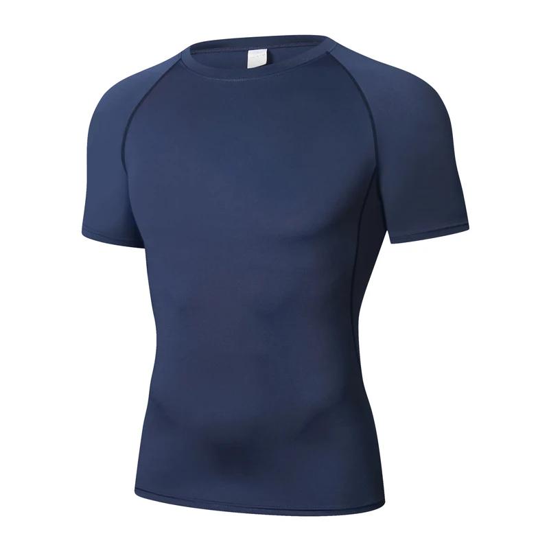 T-shirt de sport à manches courtes pour hommes, séchage rapide, haut de fitness, chemise moulante, e