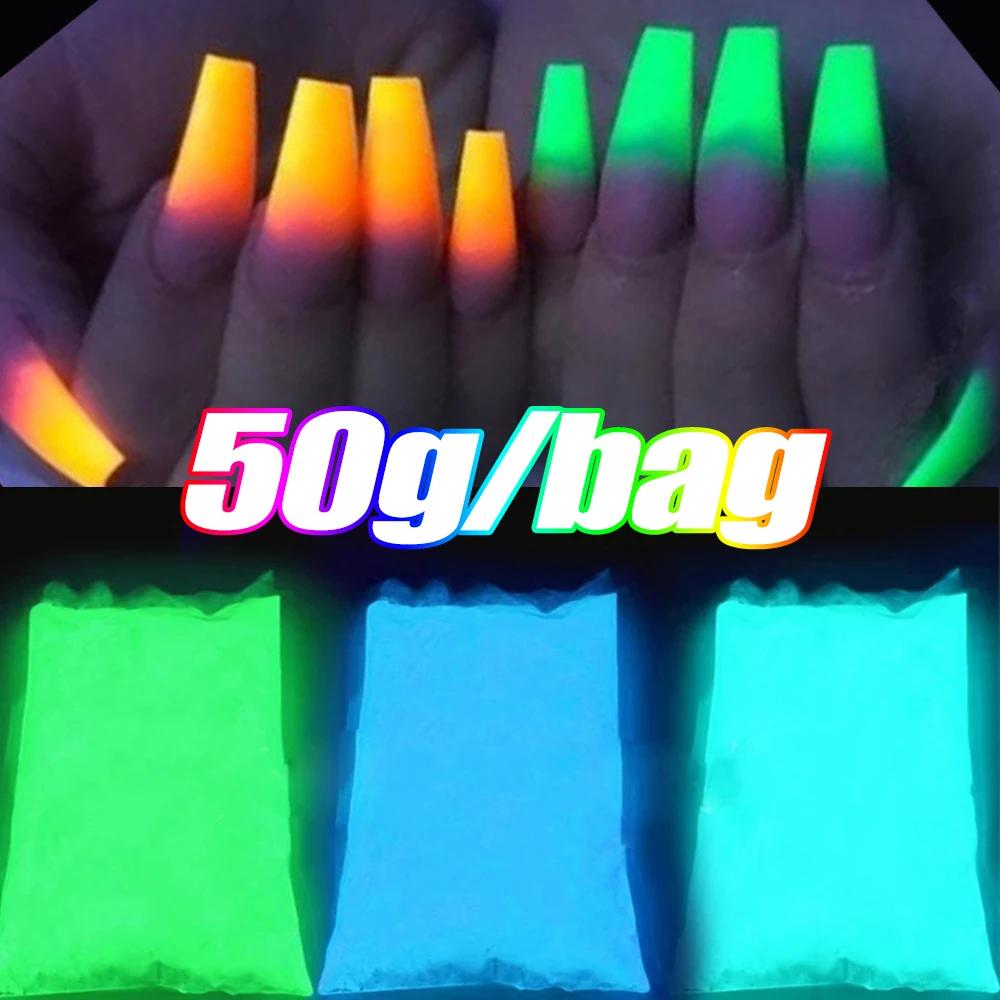 Poudre à paillettes pour ongles, phosphore lumineux d'halloween, 50G, résine époxy scintillante dans