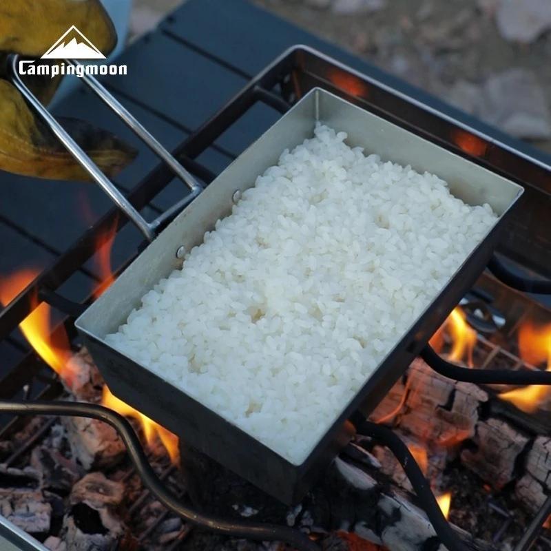 CAMPINGMOON Ustensiles de cuisine de pique-nique de camping en acier inoxydable épais portables avec