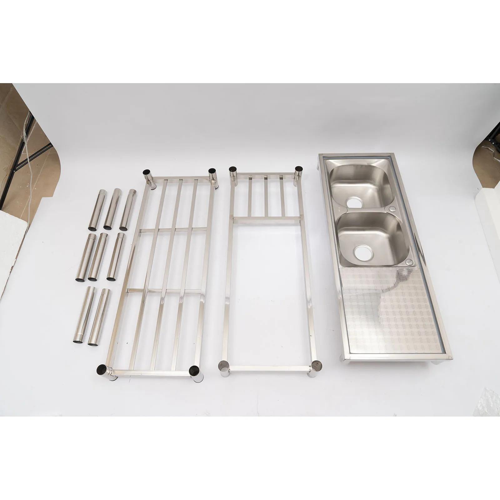 Évier utilitaire commercial en acier inoxydable, évier de cuisine à 2 compartiments avec table de pr