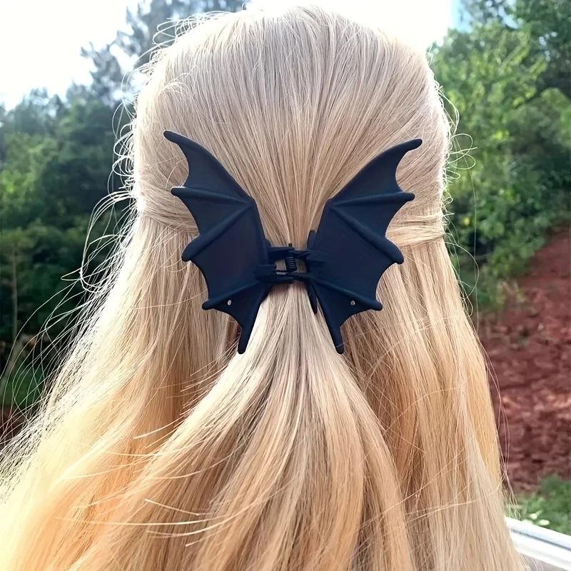 Pince à cheveux chauve-souris gothique Halloween noir mat gothique Style Punk imprimé Animal épingle