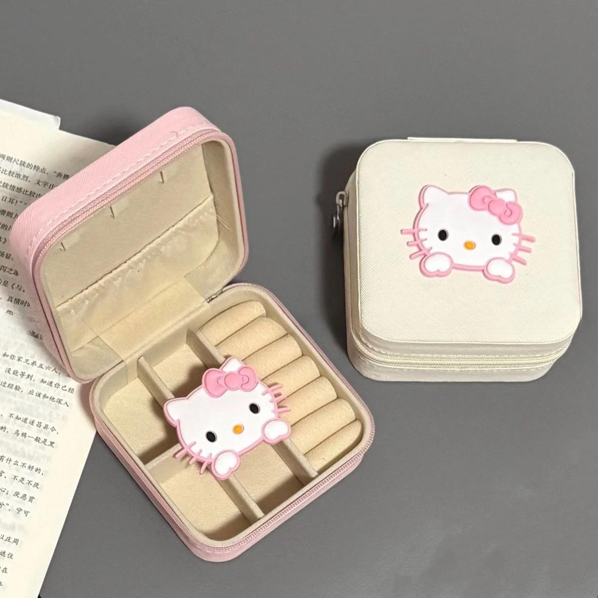 Boîte à bijoux chat rose, boucles d'oreilles, anneau Portable, boîte de rangement mignonne, Mini ran