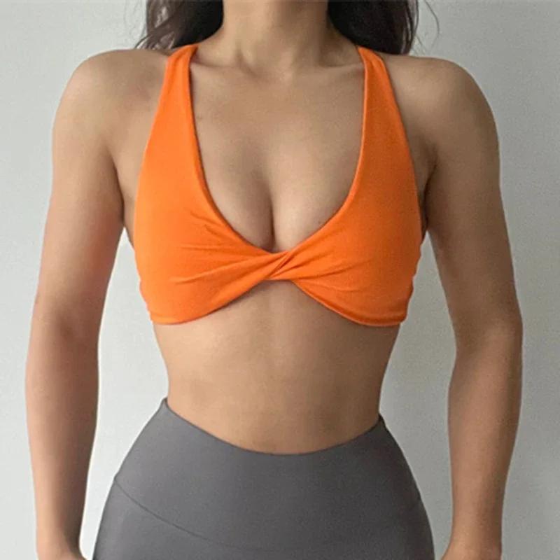 SHINBENE – soutien-gorge de sport rembourré avec bretelles croisées, dos nu, Fitness, sans manches,