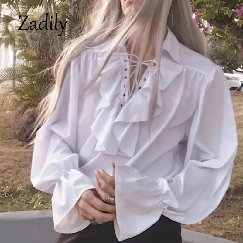 Chemisier gothique victorien pour femme ouji, chemise à volants et lacets, manches longues, style vi