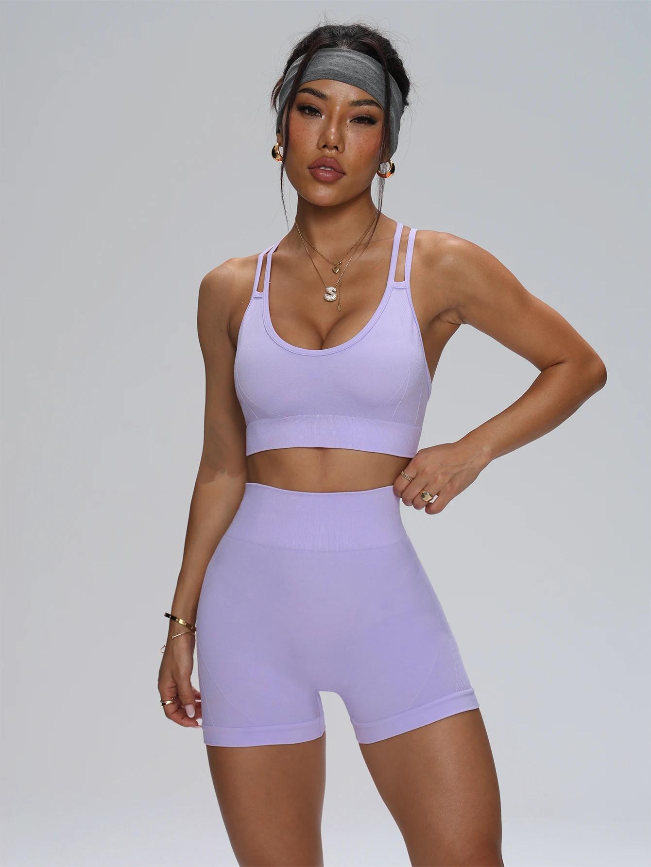 Ensemble de sport sans couture pour femmes, 2 pièces, combinaison de Yoga, soutien-gorge de Fitness