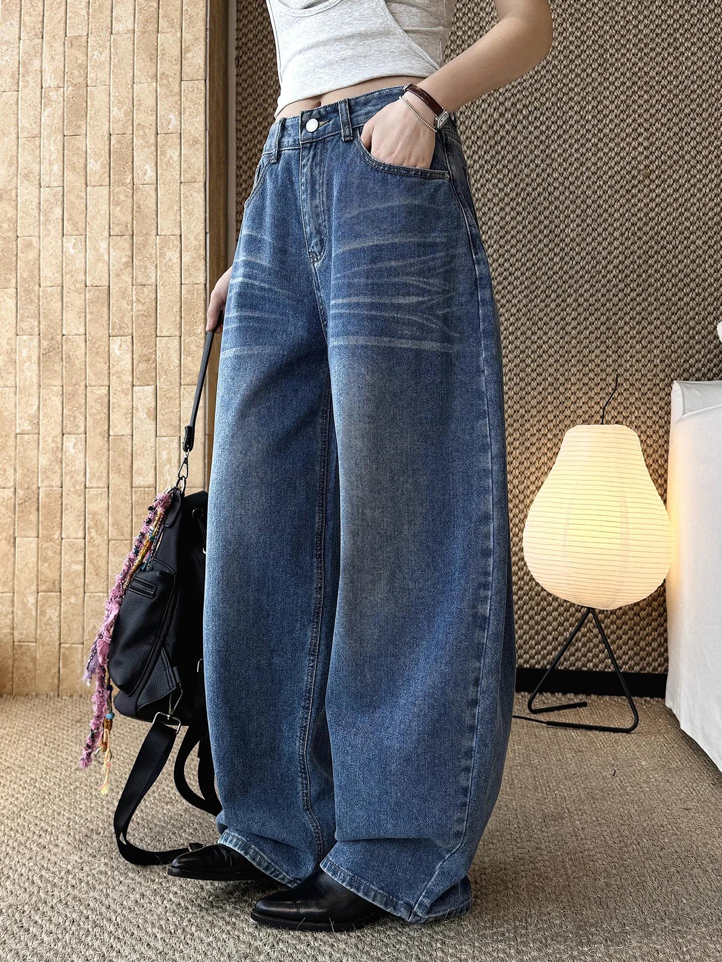Nouveau jean délavé coupe ample taille haute style rétro américain tendance printemps/été pour femme