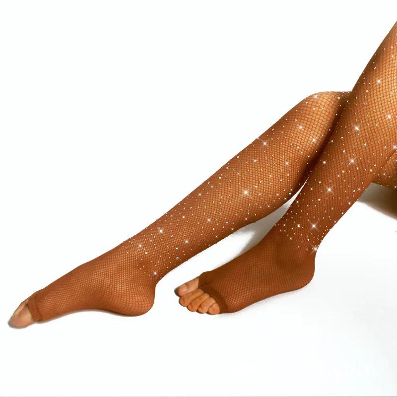 USHINE vente strass bout ouvert diamant pêche maille couleur Caramel Pantnet vêtements de danse bas